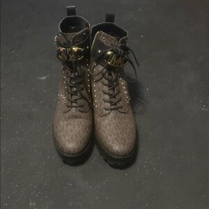 MICHAEL Michael Kors Dark Brown Lace-Up Boots with Gold Accents
